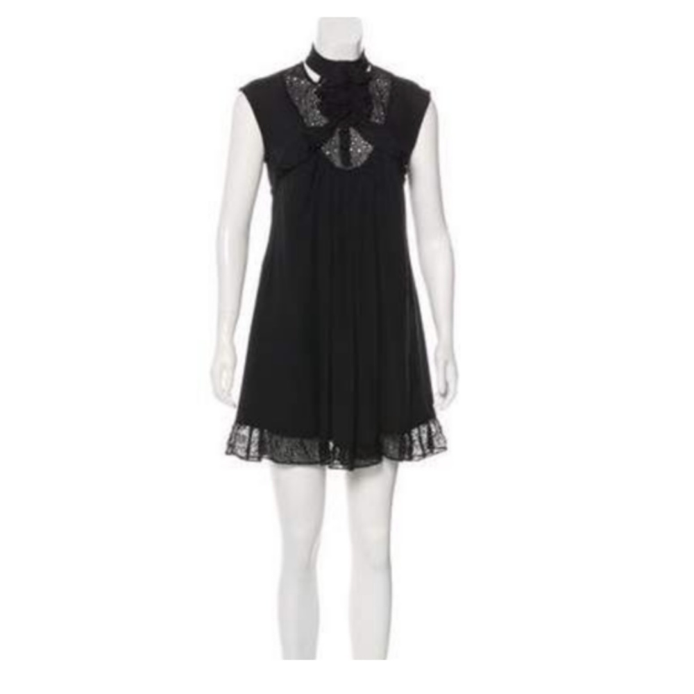 Mayle High Neck Black 100% Silk Dress Size 4